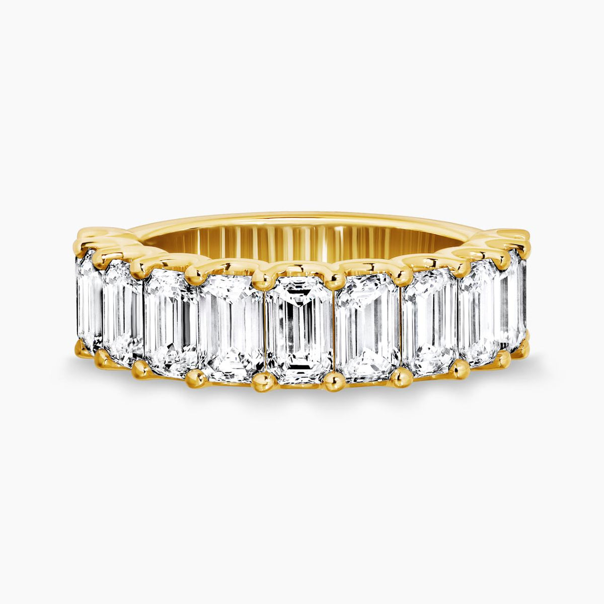 18ct yellow gold emerald cut lab grown diamonds ring in a claw setting