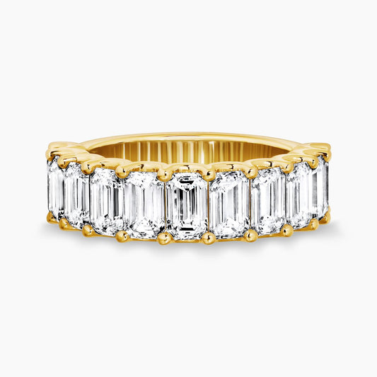 18ct yellow gold emerald cut lab grown diamonds ring in a claw setting