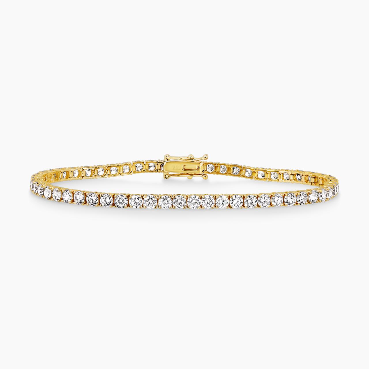 18ct yellow gold 57=6.48ct DEF VVS VS round brilliant cut lab grown diamonds tennis bracelet in a four claw setting