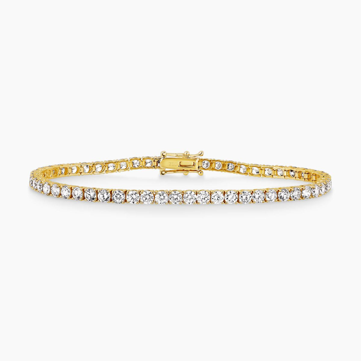 18ct yellow gold round brilliant cut lab grown diamonds tennis bracelet in a four claw setting