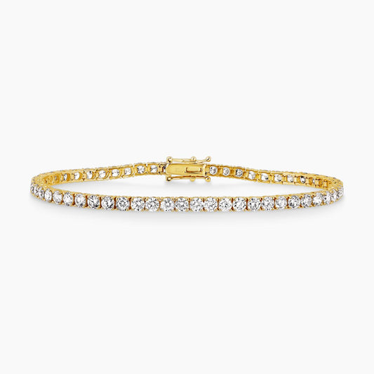 18ct yellow gold round brilliant cut lab grown diamonds tennis bracelet in a four claw setting