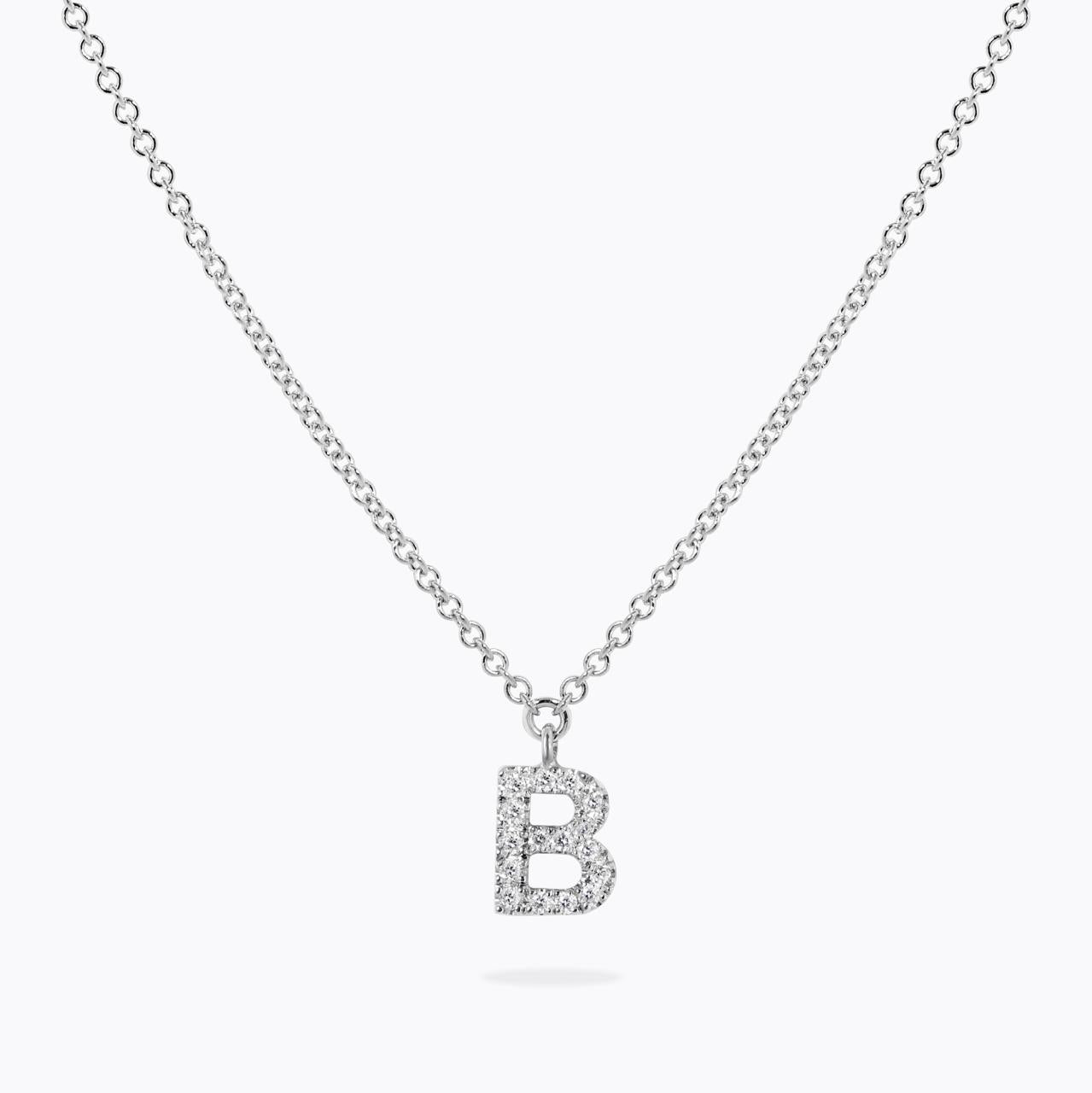 18ct white gold diamond initial "B" adjustable necklace