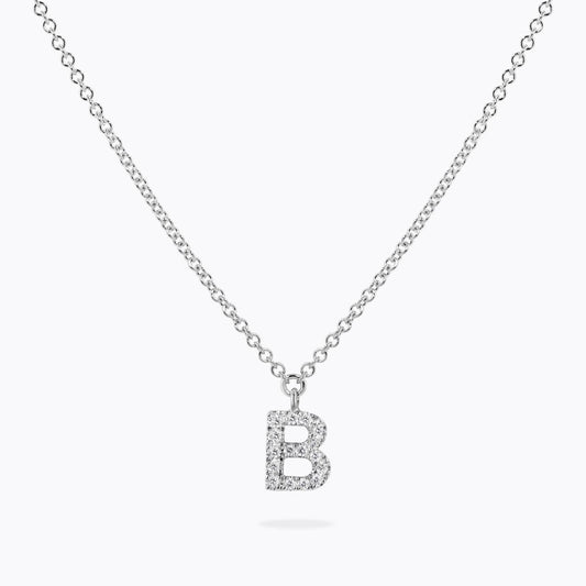18ct white gold diamond initial "B" adjustable necklace
