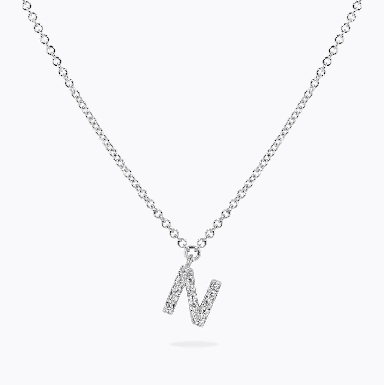 18ct white gold diamond initial "N" adjustable necklace