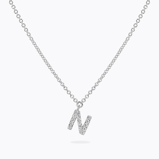 18ct white gold diamond initial "N" adjustable necklace