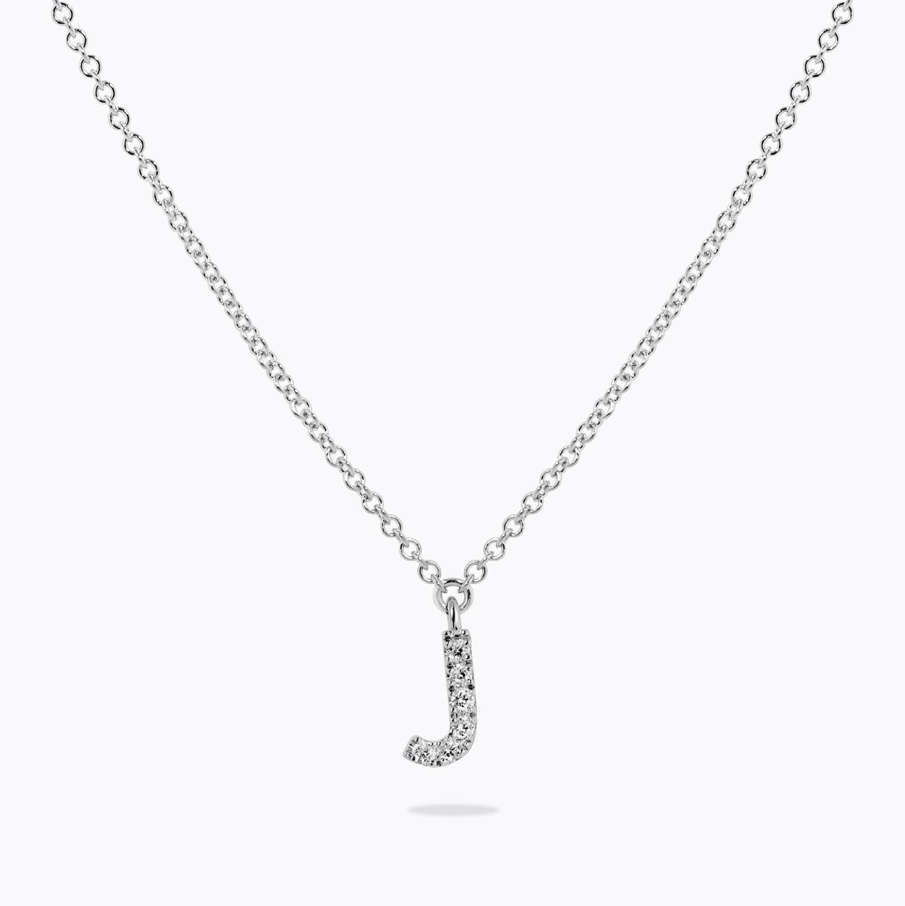 18ct white gold diamond initial "J" adjustable necklace
