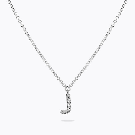 18ct white gold diamond initial "J" adjustable necklace
