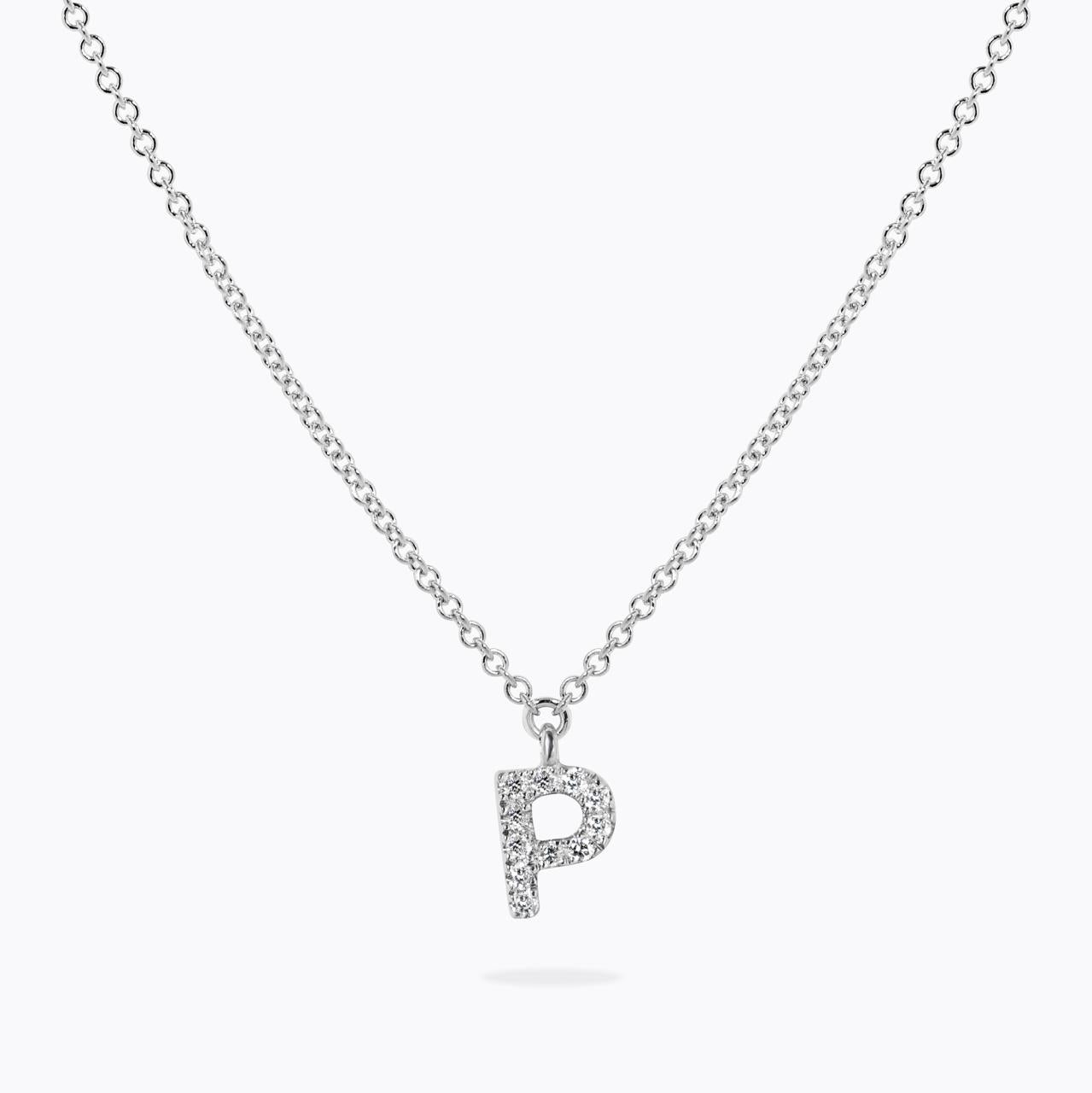 18ct white gold diamond initial "P" adjustable necklace