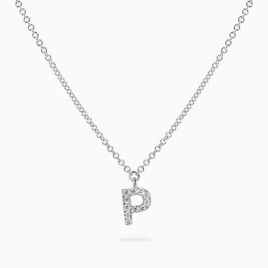 18ct white gold diamond initial "P" adjustable necklace