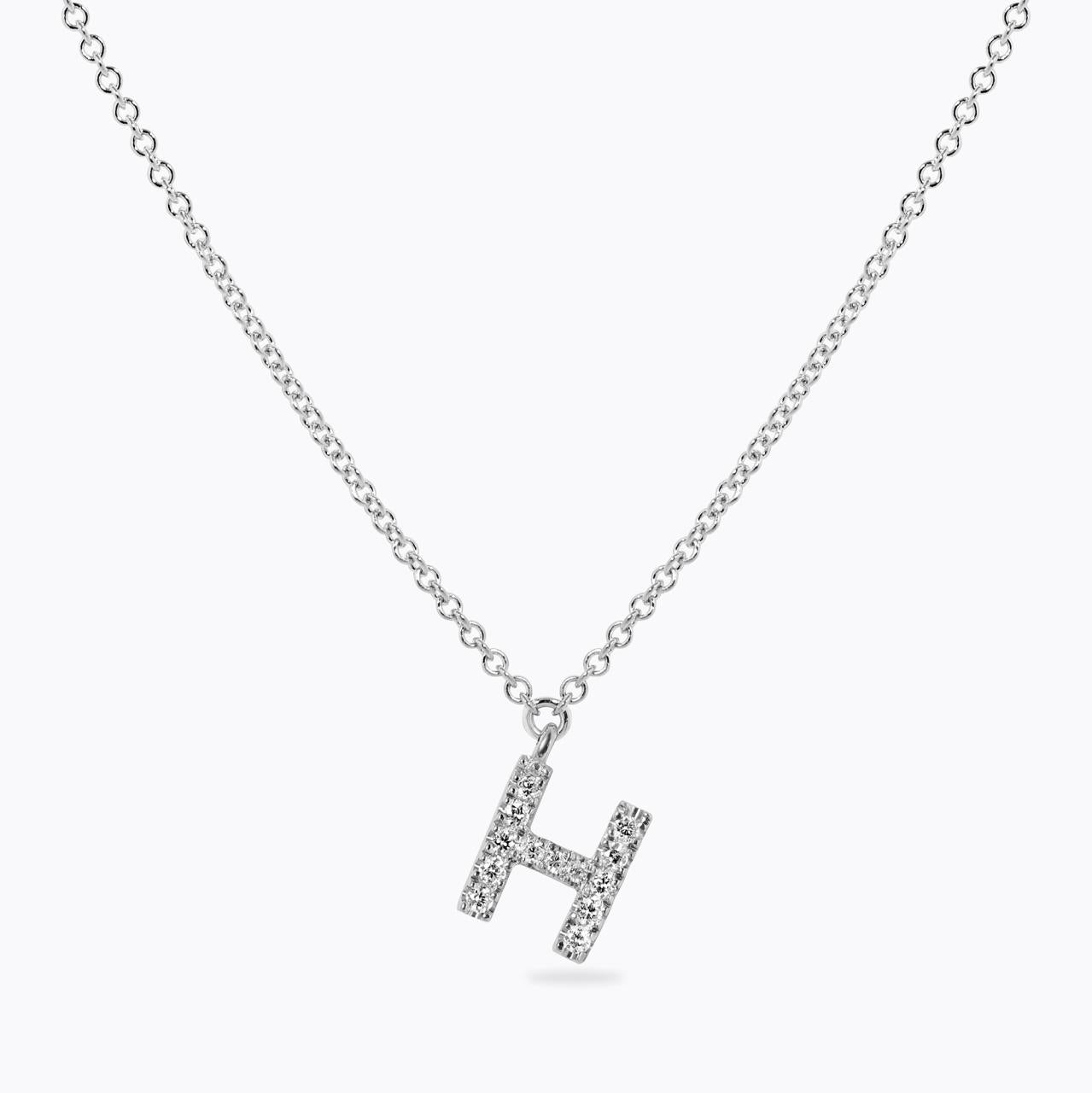 18ct white gold diamond initial "H" adjustable necklace