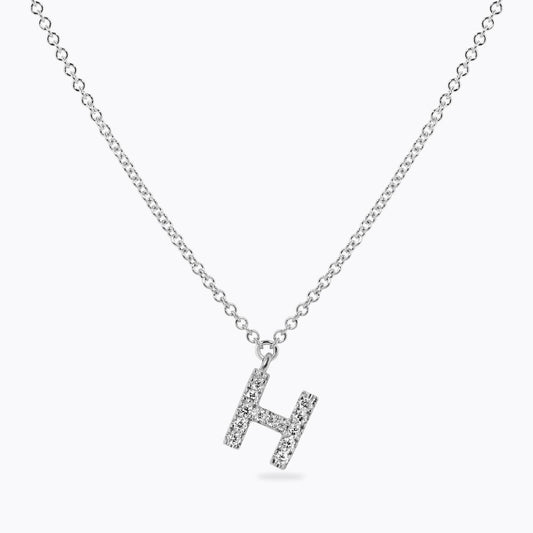 18ct white gold diamond initial "H" adjustable necklace