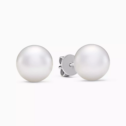 18ct white gold 2 x 9.5mm South Sea pearls stud earrings