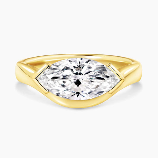 18ct yellow gold marquise lab grown diamond ring in a four claw setting