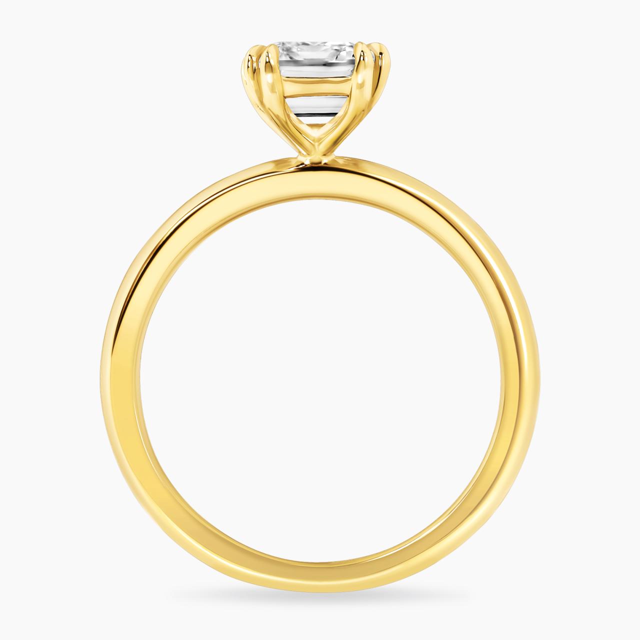 18ct yellow gold 2.00ct E VVS2 emerald cut lab grown diamond solitaire ring in a four claw setting. IGI Cert