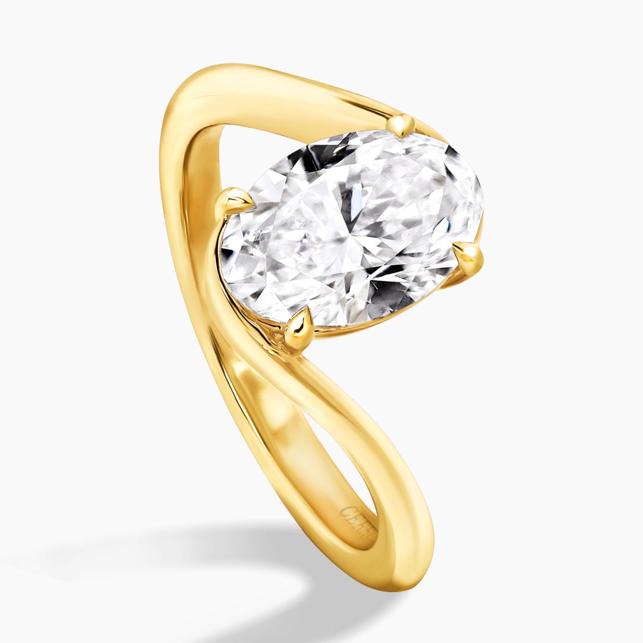 18ct yellow gold 2.03ct D VVS2 oval lab grown diamond solitaire ring. IGI Cert