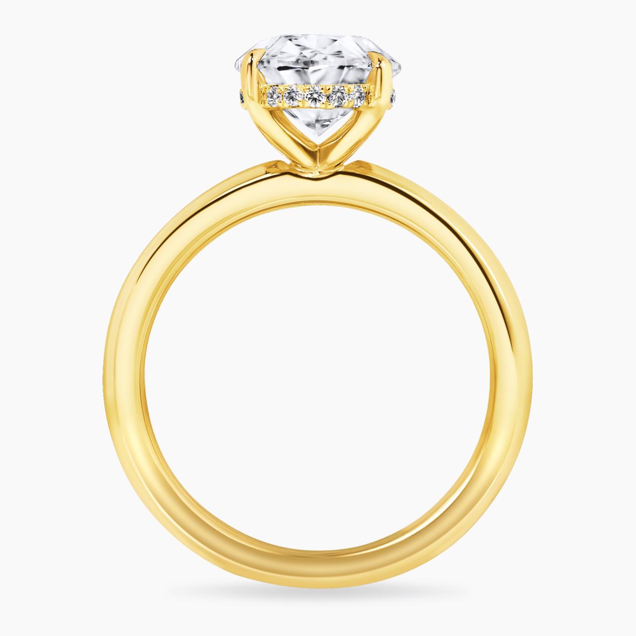 MILAN 18ct yellow gold 2.96ct D VVS2 oval lab grown diamond ring in a four claw setting with hidden halo. IGI Cert
