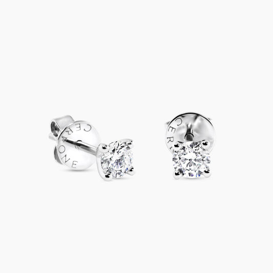 18ct white gold 2=0.41ct DEF VVS VS round brilliant cut lab grown diamonds four claw solitaire stud earrings