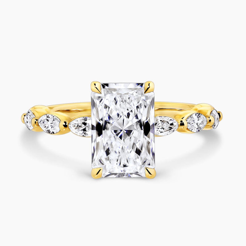 18ct yellow gold 2.31ct radiant and 8=0.50ct marquise cut lab grown diamond engagement ring