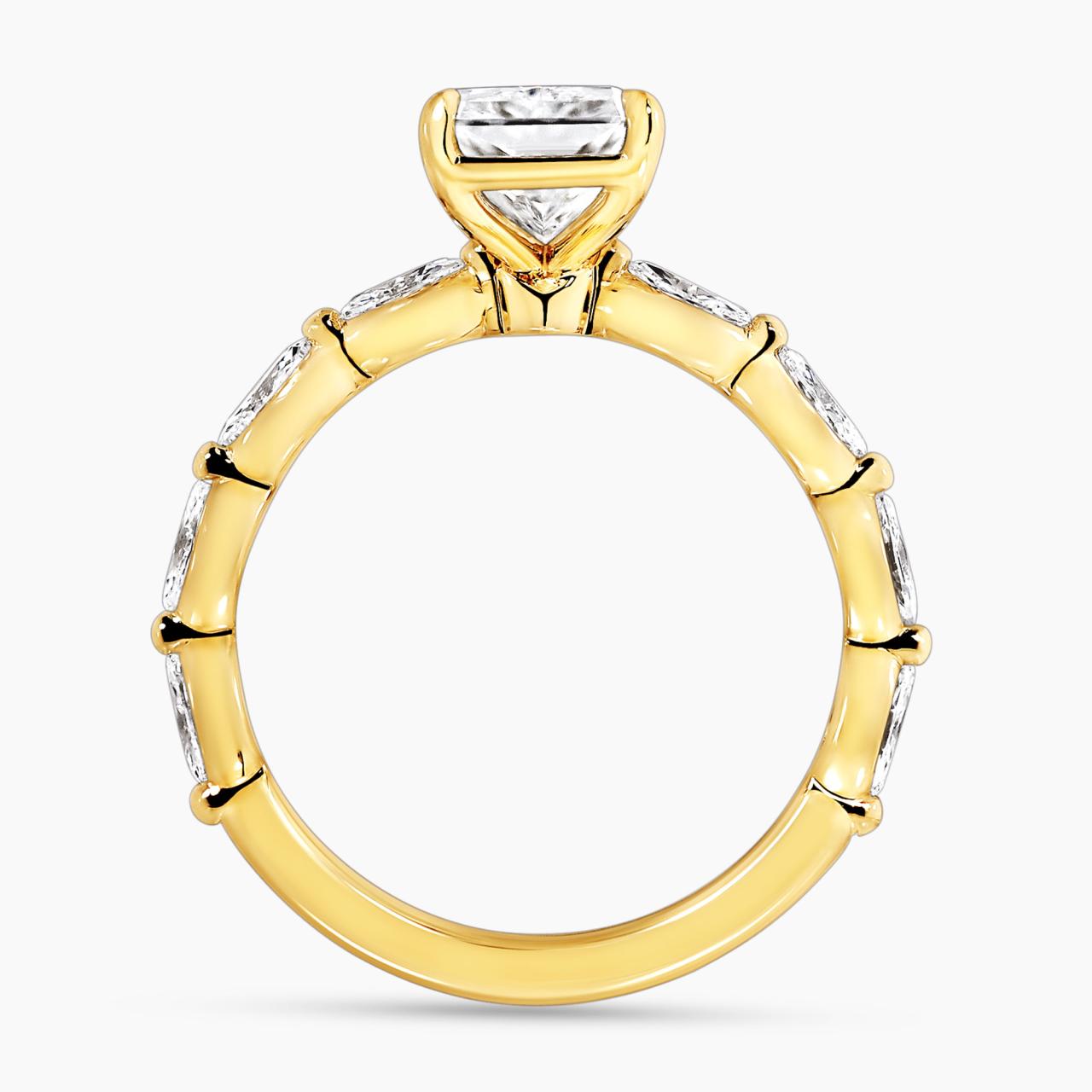 18ct yellow gold 2.31ct radiant and 8=0.50ct marquise cut lab grown diamond engagement ring