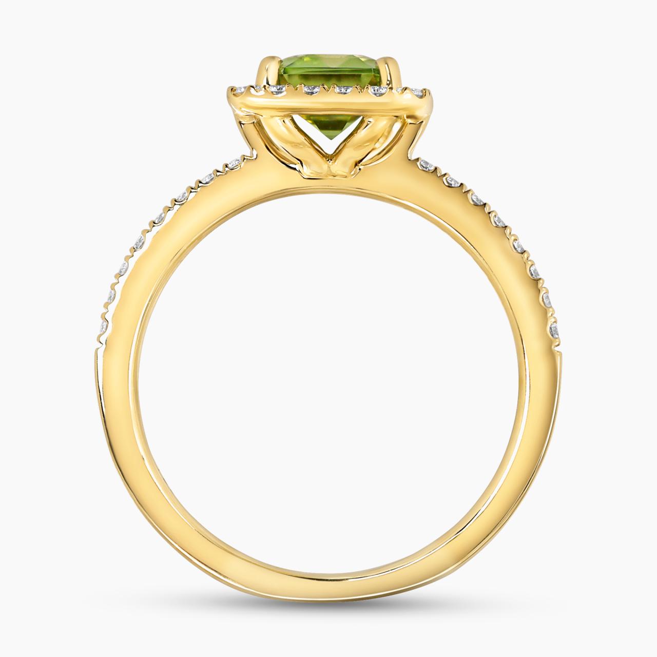 18ct yellow gold 1.46ct emerald cut peridot & diamond dress ring side profile