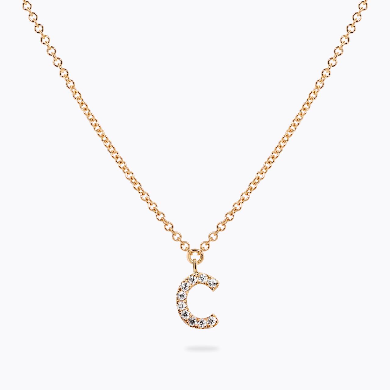 18ct yellow gold diamond initial "C" necklace