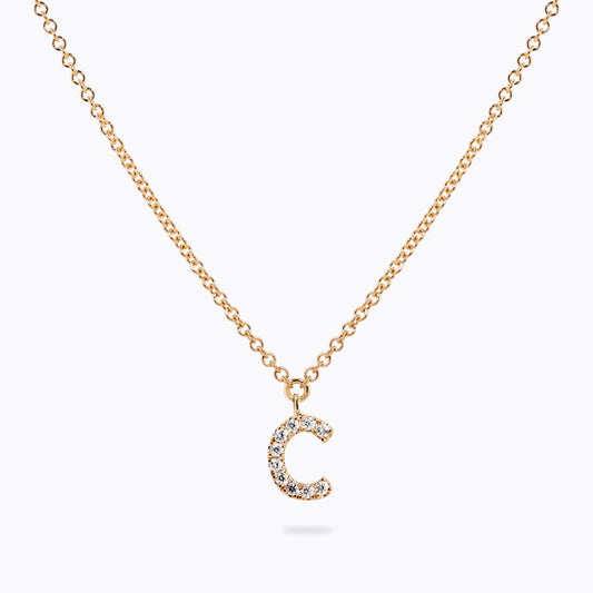 18ct yellow gold diamond initial "C" necklace