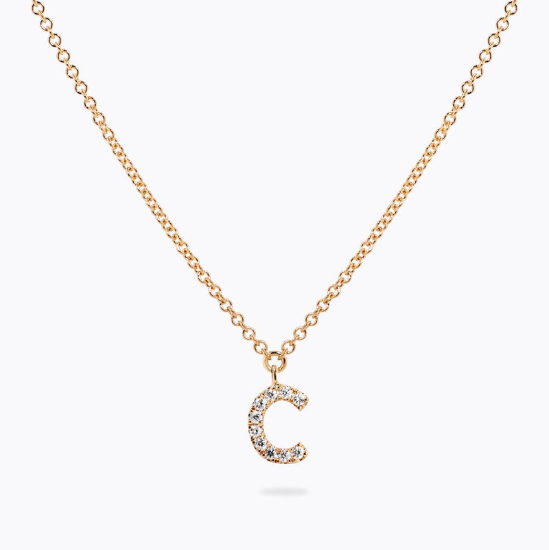 18ct yellow gold diamond initial "C" necklace