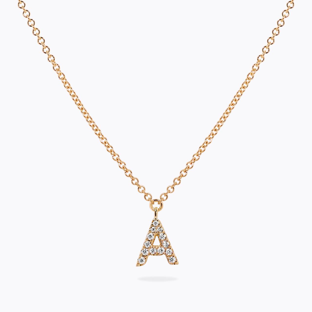 18ct yellow gold diamond initial "A" necklace