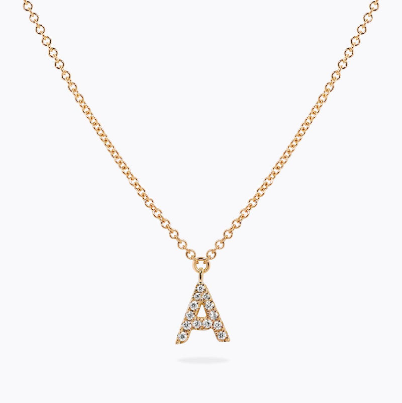 18ct yellow gold diamond initial "A" necklace