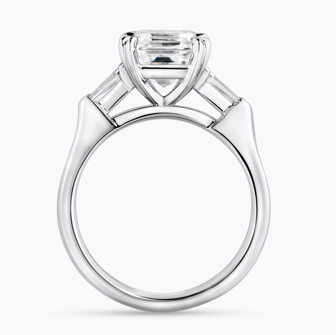 18ct white gold Asscher cut diamond engagement ring with tapered baguettes. GIA Cert