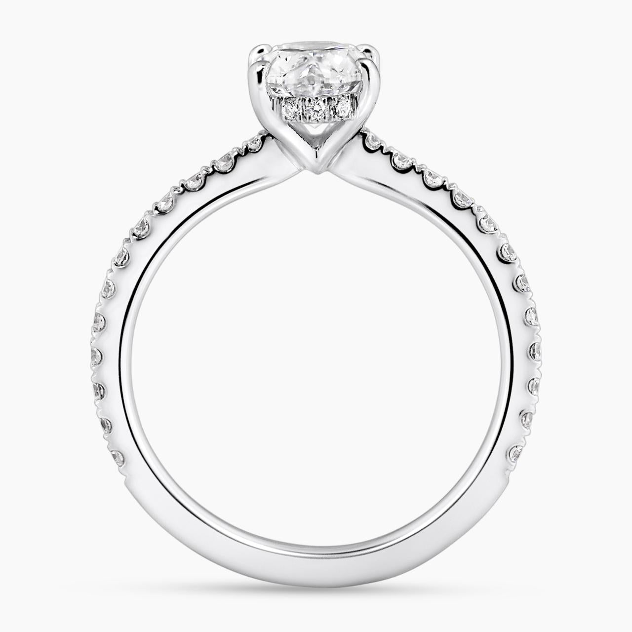PORTOFINO - 4 CLAW 18ct white gold oval brilliant cut diamond ring with diamond band. GIA Cert