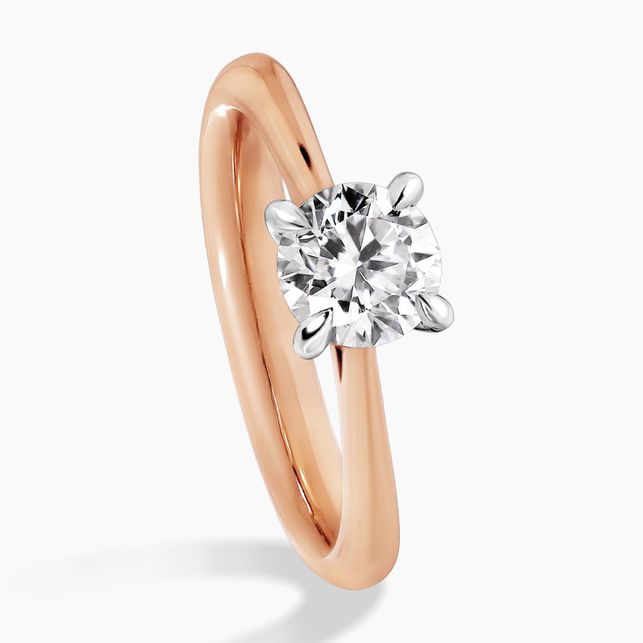 18ct rose and white gold round brilliant cut diamond engagement ring with hidden halo. GIA Cert