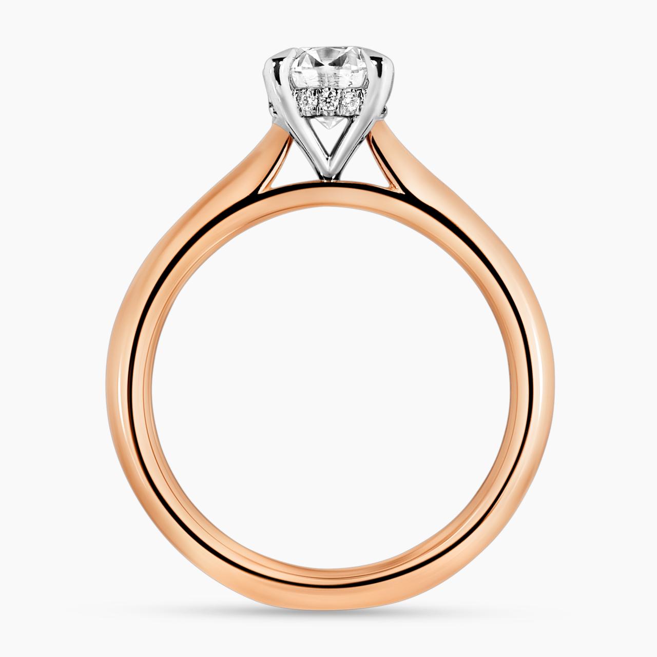 18ct rose and white gold round brilliant cut diamond engagement ring with hidden halo. GIA Cert