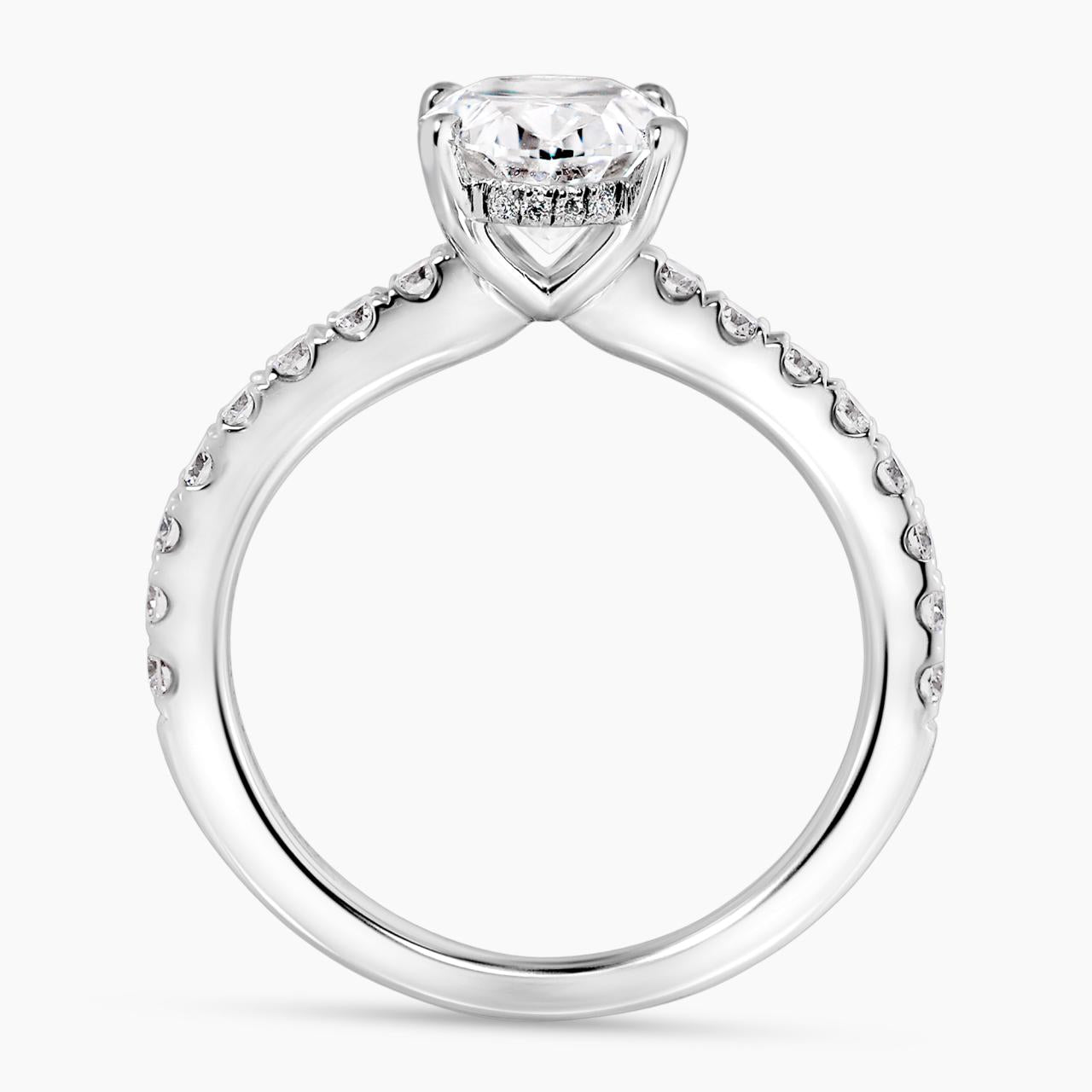 18ct white gold oval cut diamond engagement ring in a four claw setting with a diamond band. GIA Cert