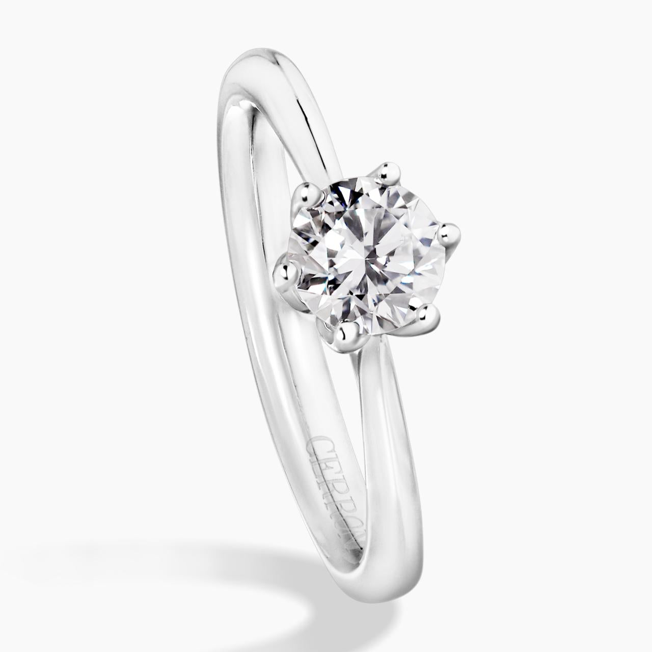 18ct white gold round brilliant cut diamond solitaire ring in a six claw setting. GIA Cert