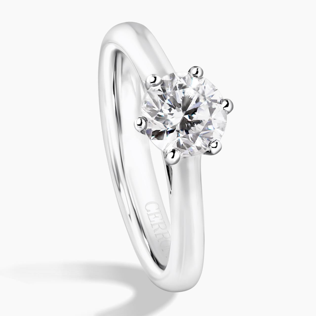 18ct white gold round brilliant cut diamond solitaire engagement ring in a six claw setting. GIA Cert