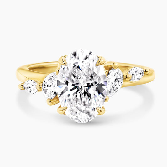 18ct yellow gold oval lab grown diamond ring with pear and marquise shaped lab grown diamonds