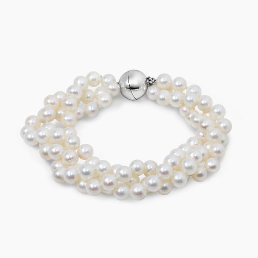 Fresh water three strands 6mm pearl bracelet from Carmela Cerrone collection features magnetic ball clasp