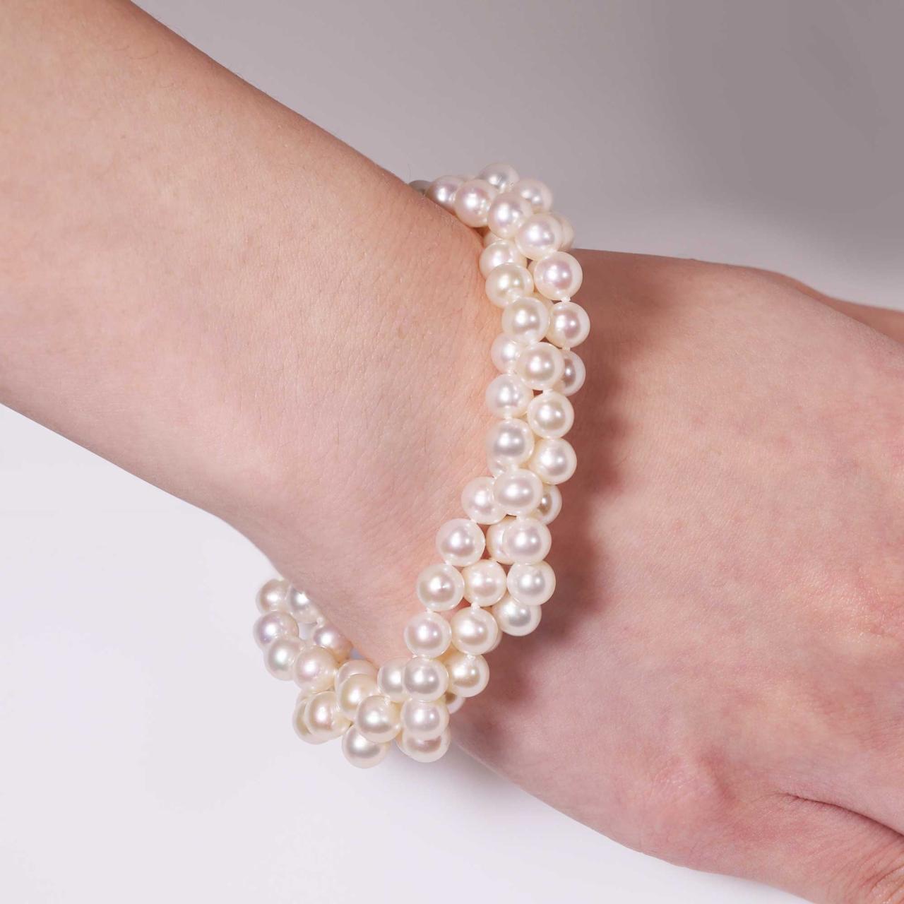 Fresh water three strands 6mm pearl bracelet from Carmela Cerrone collection features magnetic ball clasp