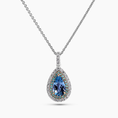 18ct white and rose gold aquamarine, Paraiba tourmaline and diamond necklace