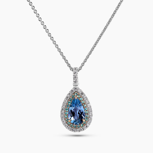 18ct white and rose gold aquamarine, Paraiba tourmaline and diamond necklace