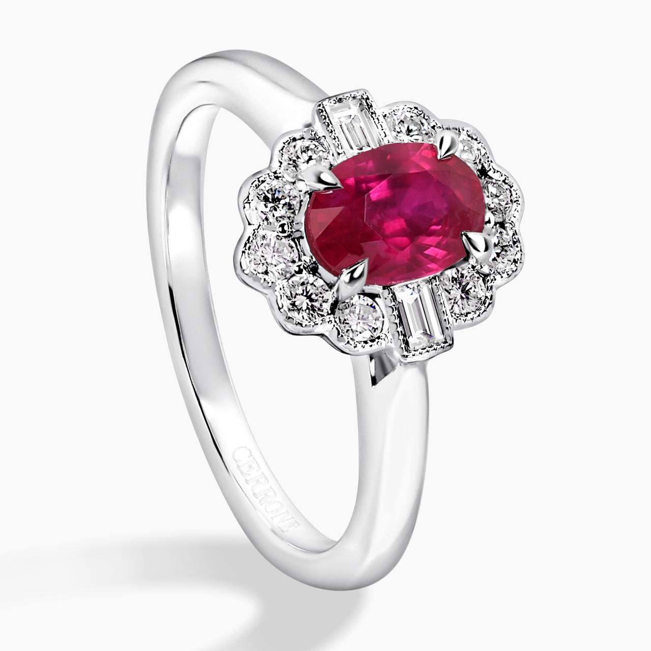18ct white gold 0.97ct oval mozambique pigeon blood red ruby & diamond ring