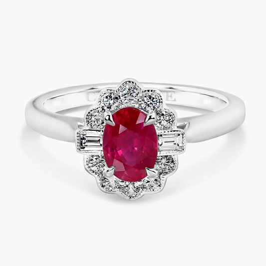 18ct white gold 0.97ct oval mozambique pigeon blood red ruby & diamond ring