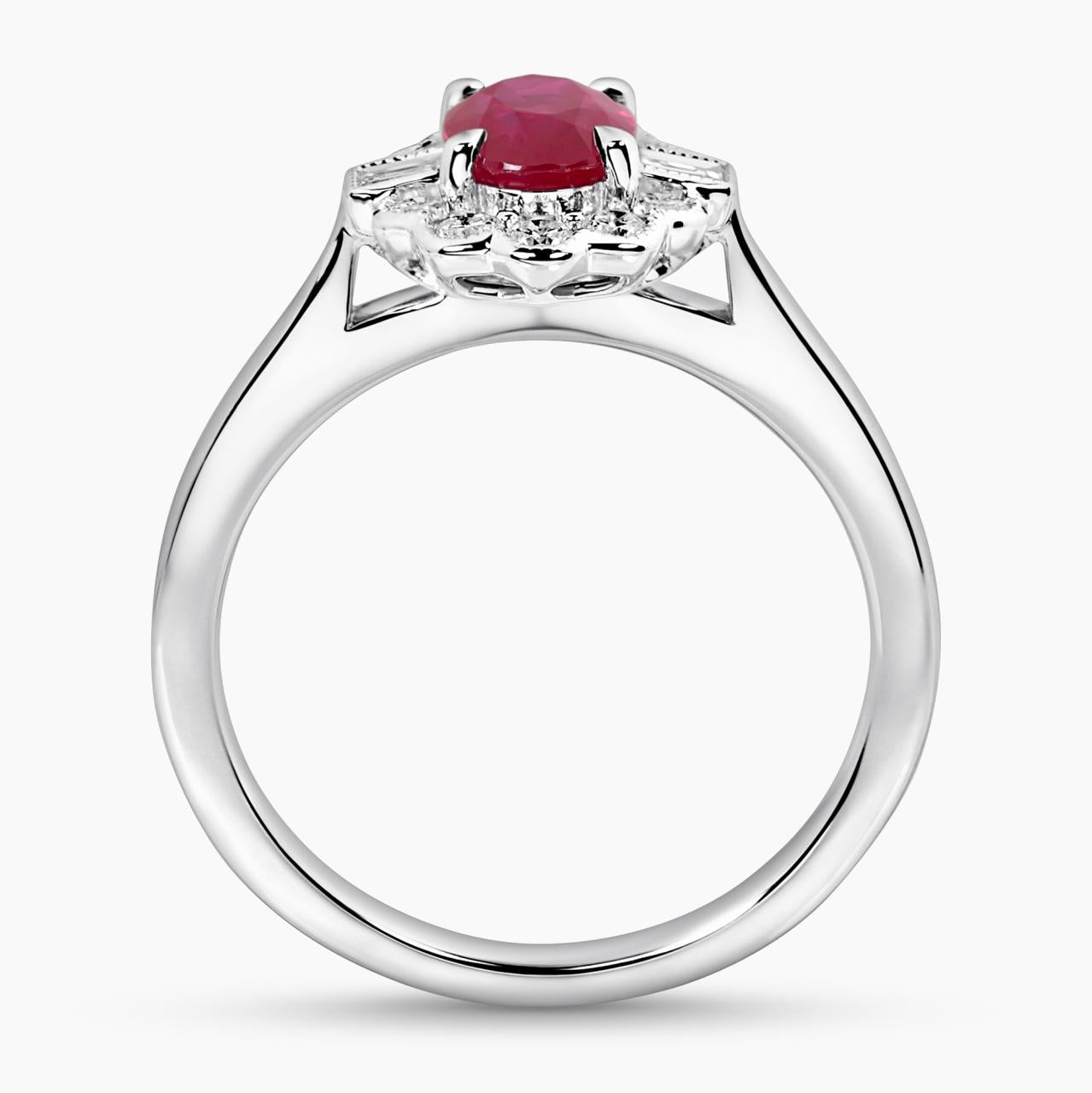 18ct white gold 0.97ct oval mozambique pigeon blood red ruby & diamond ring