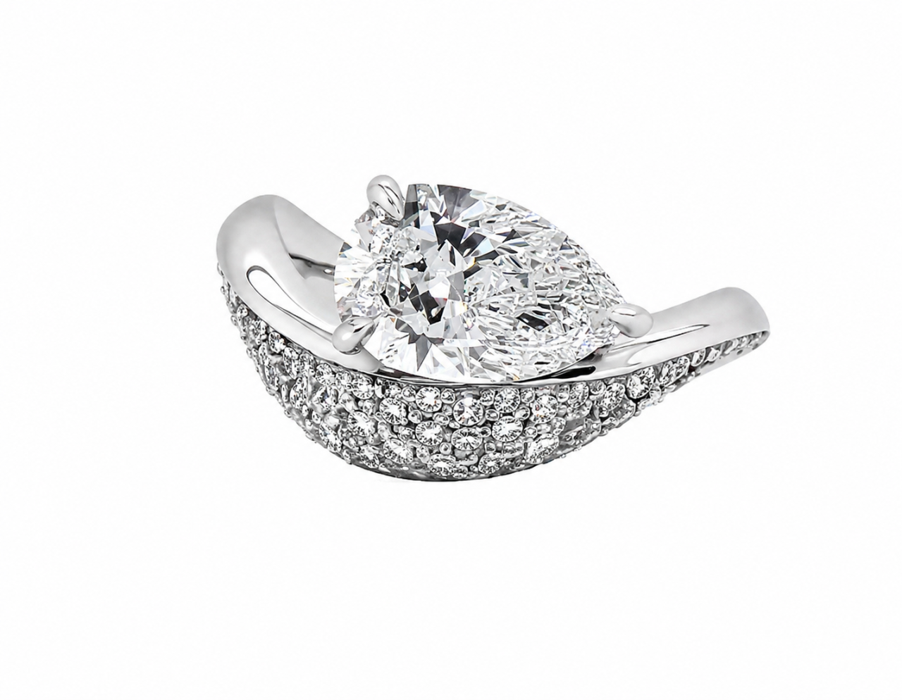 18ct white gold 1.54ct D VVS2 pear shaped lab grown diamond ring IGI Cert