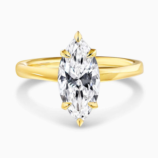 18ct yellow gold marquise Lab grown diamond solitaire ring in a six claw setting