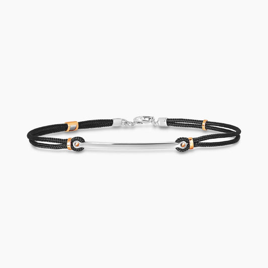 18ct white and rose gold bar black cotton rope men's bracelet 20cm