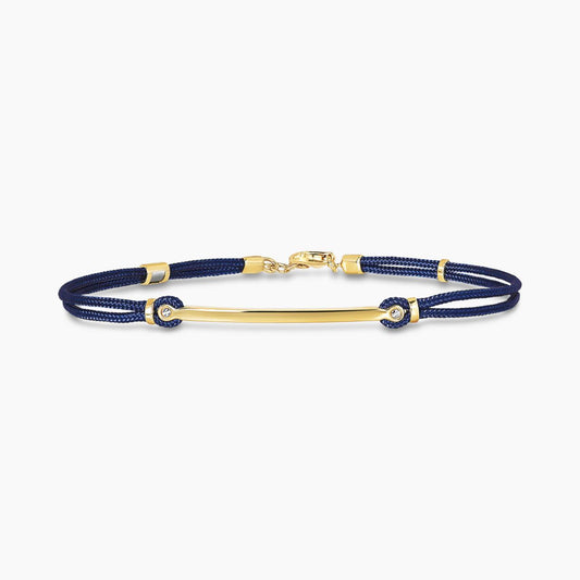 18ct yellow and white and rose gold bar navy cotton rope men's bracelet 20cm