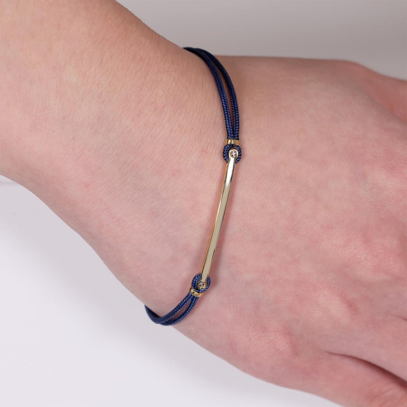 18ct yellow and white and rose gold bar navy cotton rope men's bracelet 20cm on the wrist
