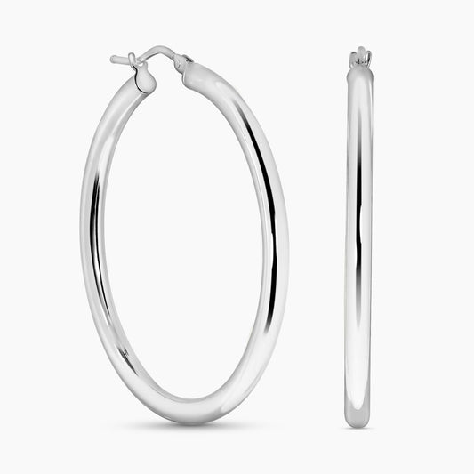 18ct white gold 30mm hollow hoop earrings